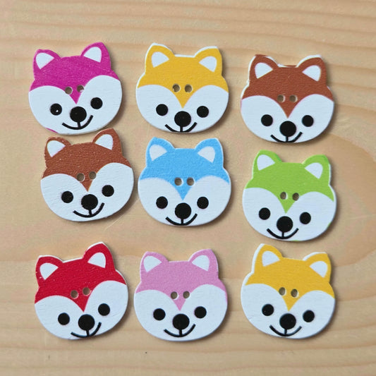 Big Head Fox / Wooden Buttons (Set of 10)