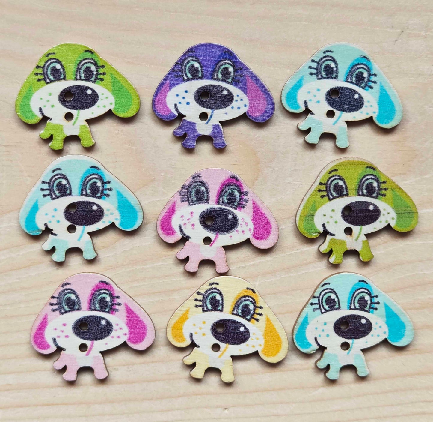 Clearance // Big Head Puppy / Wooden Buttons (Set of 8)