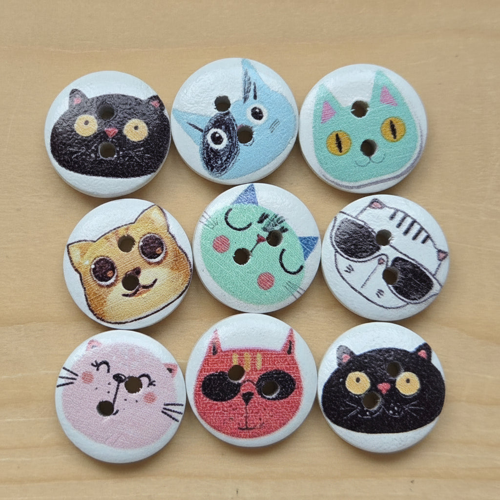 BIG HEAD MEOWS / Wooden Buttons / 15mm (Set of 8)