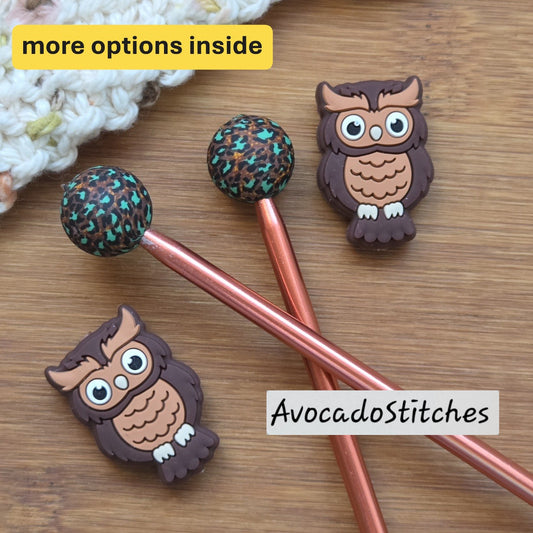 OWL STITCH STOPPERS / Knitting Needle Toppers / Point Protection / Notions