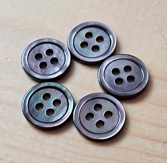 BLACK MOP Seashell Buttons — Natural Undyed Shell 2-Hole Sewing Buttons 11.5mm (Set of 6)