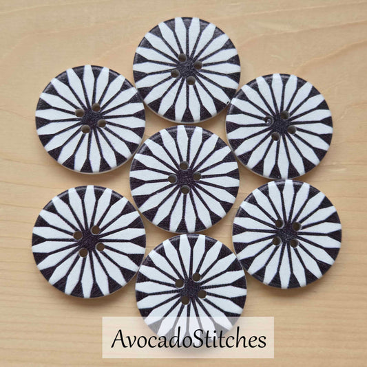 BLACK & WHITE WINDMILL / 30mm - 6 buttons / Wooden Buttons / Sewing Buttons