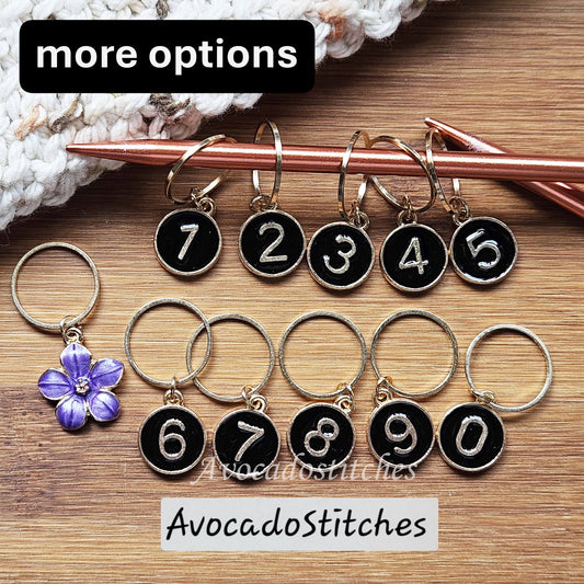 FLOWER & NUMBERS / 11pcs / Numbered Stitch Markers / Row Counter Markers / Crochet Knitting Stitch Markers / Notions