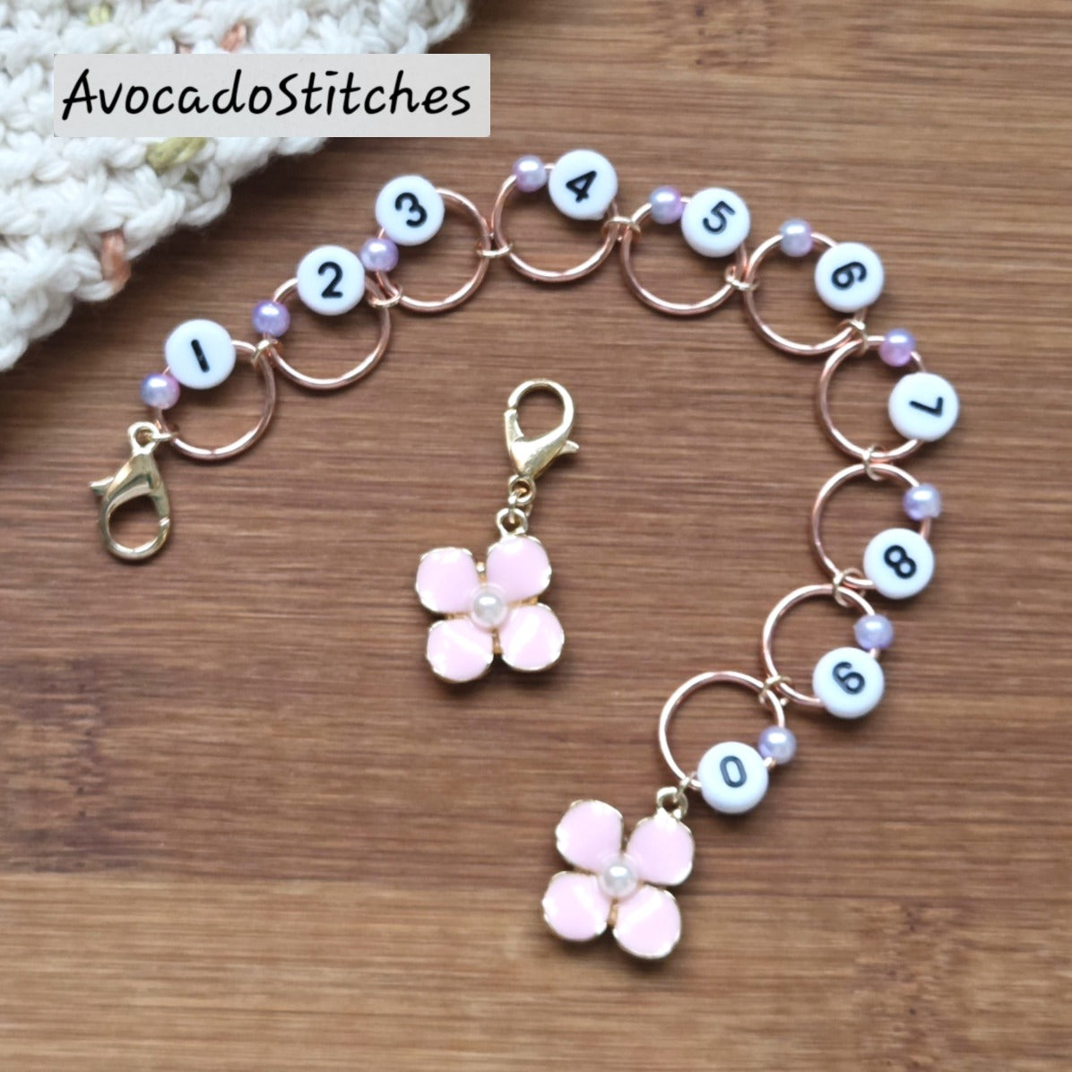 BLOOMING BLUSH Progress Keeper Chain / Numbered Stitch Markers Chain / Row Counter Chain / Knitting Stitch Markers / Notions