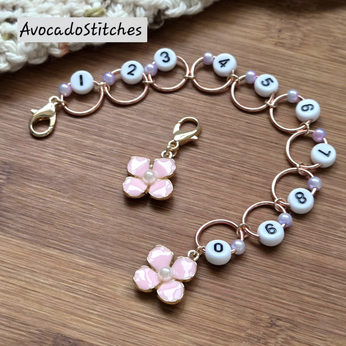 BLOOMING BLUSH Progress Keeper Chain / Numbered Stitch Markers Chain / Row Counter Chain / Knitting Stitch Markers / Notions