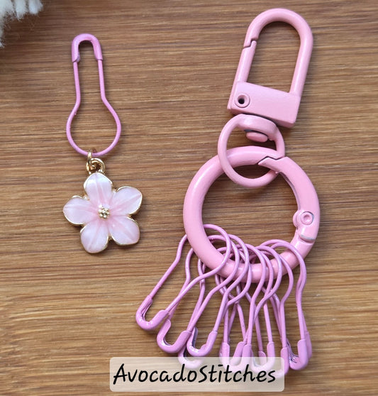 BLUSH BLOOM / Stitch Markers with Matching Holder & Bulb Pins / 12 pieces / Knitting Crochet Stitch Markers Set / Notions (#excl)