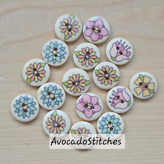 BLUSHWOOD BLOSSOMS / 15mm - 8 buttons / Wooden Buttons / Sewing Buttons