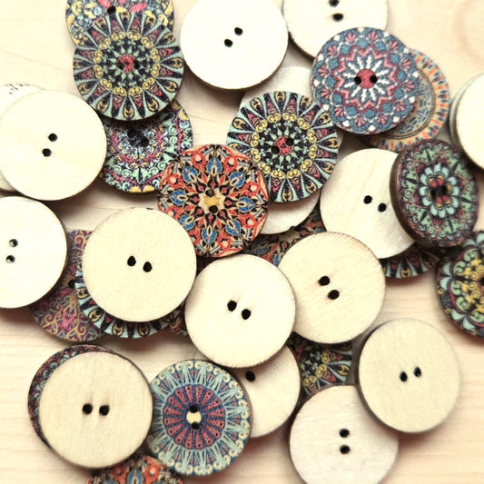 Bohemian Mandala / Wooden Buttons / 20mm (Set of 8)
