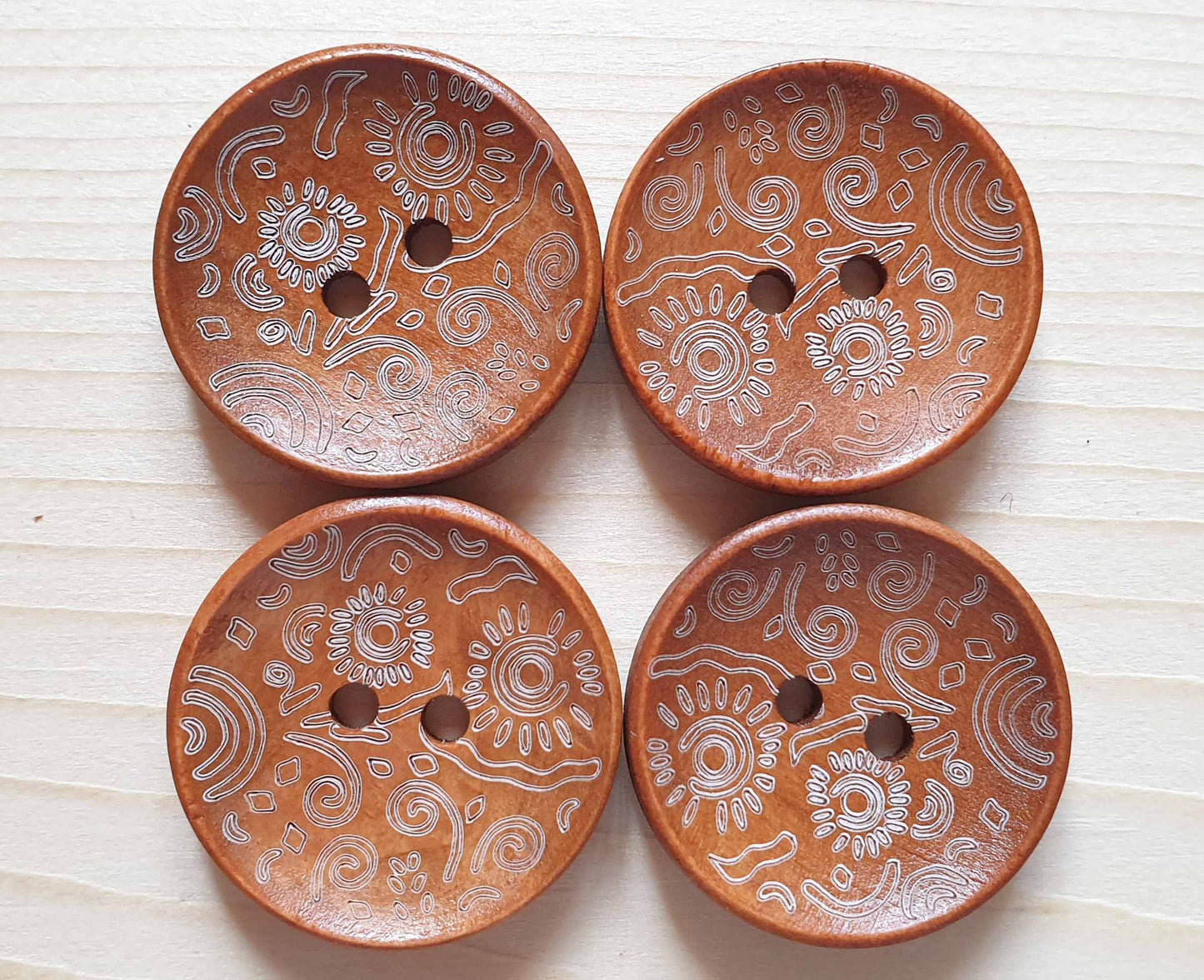 SUNFLOWER / Light Brown 2-Hole Wooden Buttons / 25mm (Set of 4)