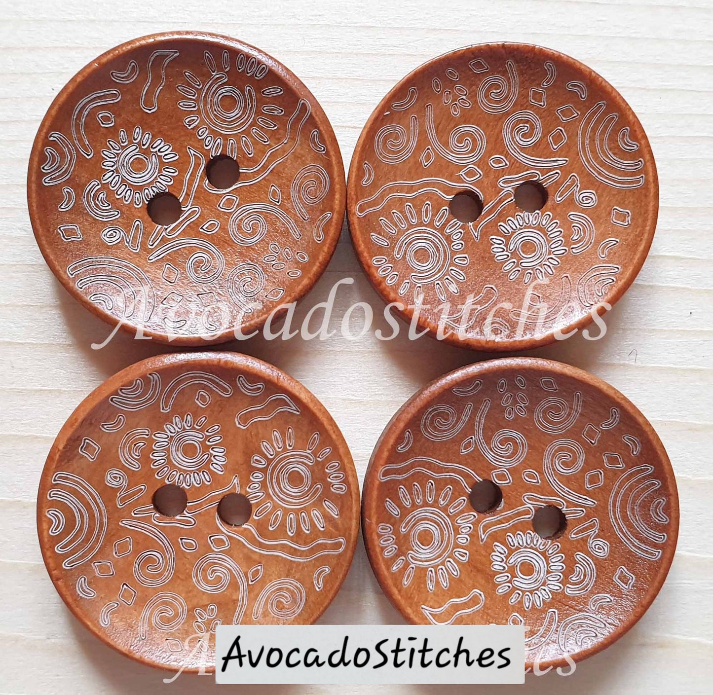 SUNFLOWER / 25mm - 4 buttons / Wooden Buttons / Sewing Buttons