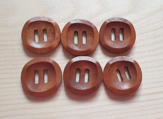 BUCKLE BROWN / 30mm / Set of 6 buttons / Wooden Buttons / Sewing Button