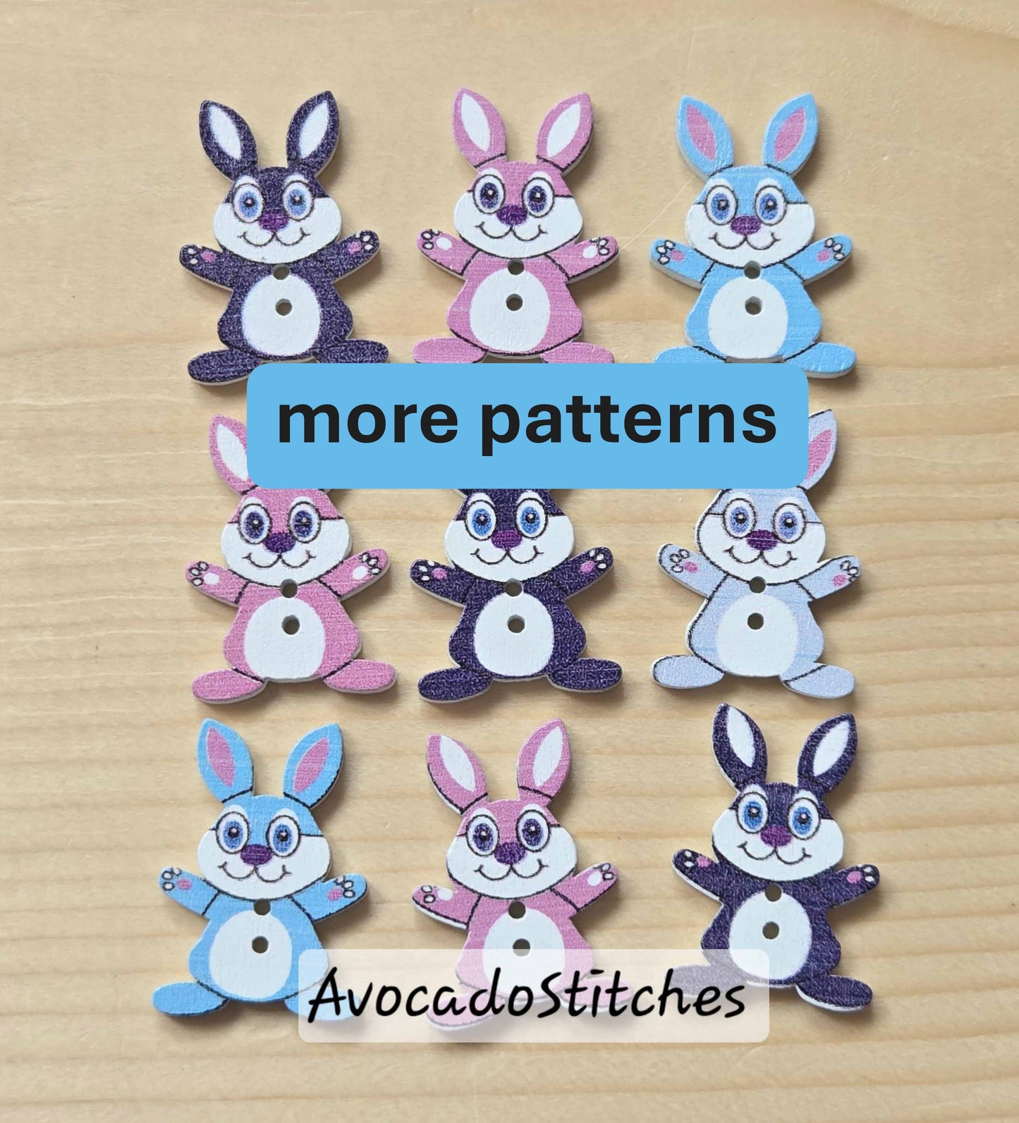 BUNNIES / 8 buttons / Wooden Buttons / Sewing Buttons