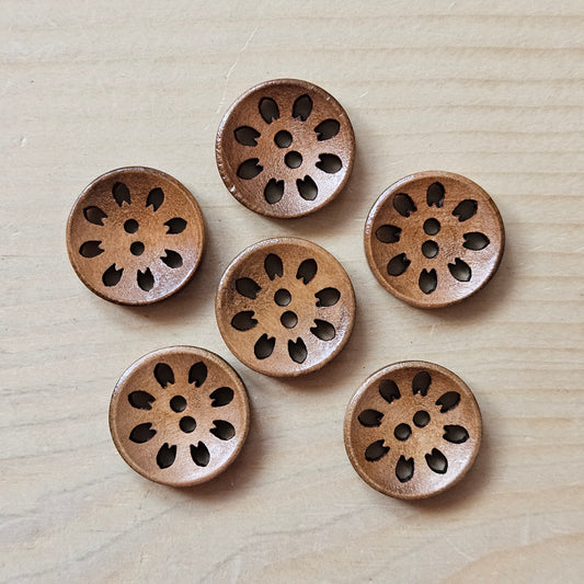 CARNATION BROWN / 18mm - 6 buttons / Wooden Filigree Buttons / Sewing Buttons