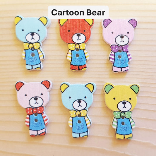 Clearance // CARTOON BEAR / 8 buttons / Wooden Buttons / Sewing Buttons