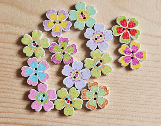 CARTOON FLOWERS / 20*20mm / Wooden Buttons / Sewing Buttons