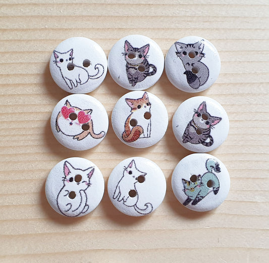 CAT / 15mm - 8 buttons / Wooden Buttons / Sewing Buttons