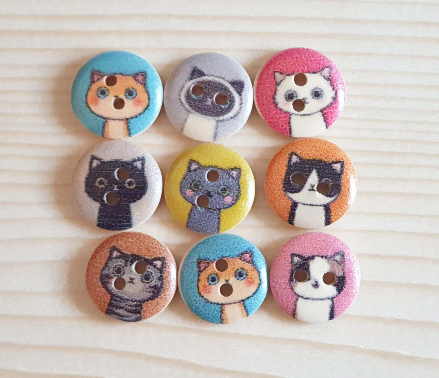 CAT FAMILY / 15mm / Wooden Buttons / Sewing Buttons