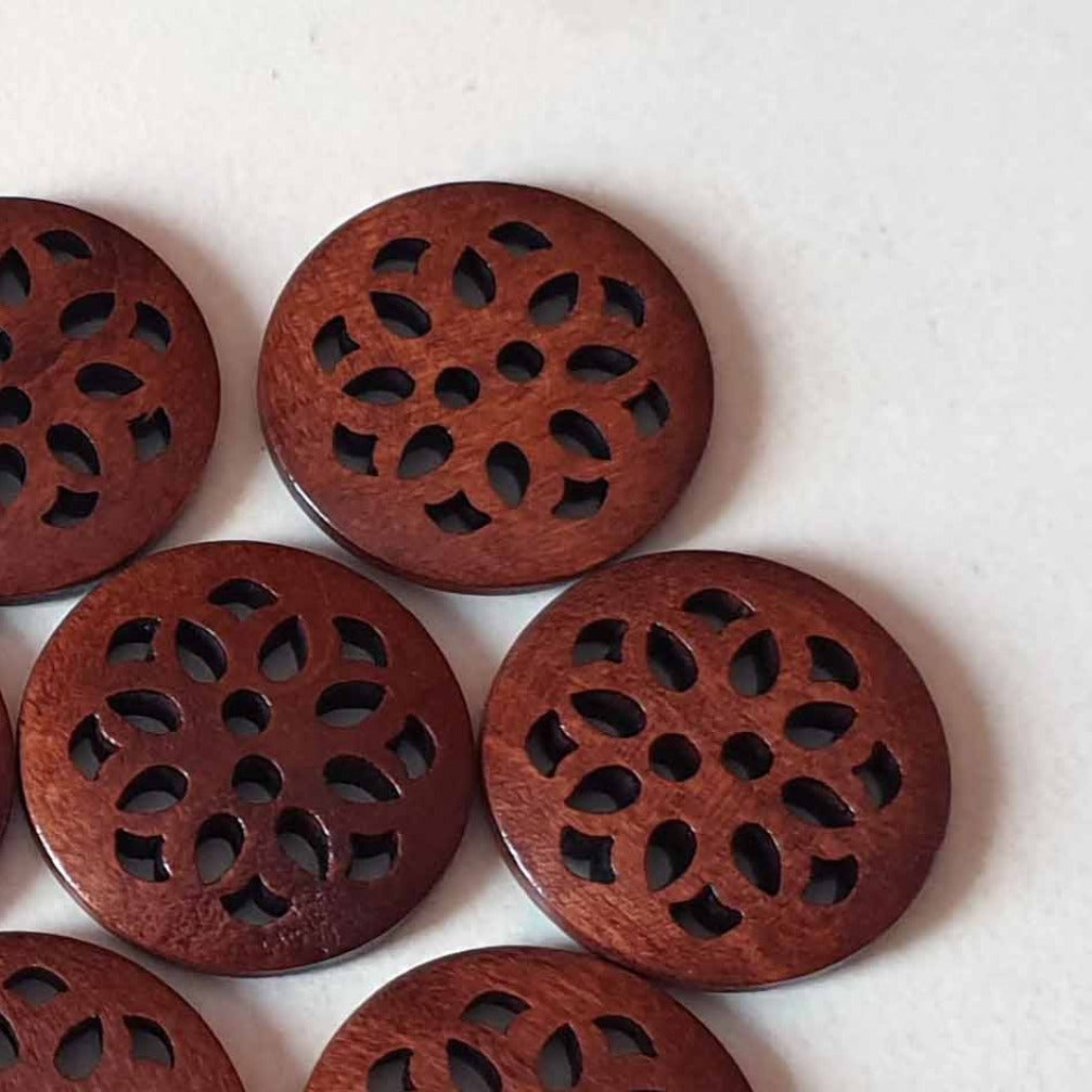 CHERRY BLOSSOM / Coffee Brown 2-Hole Wooden Buttons / 25mm (Set of 6)