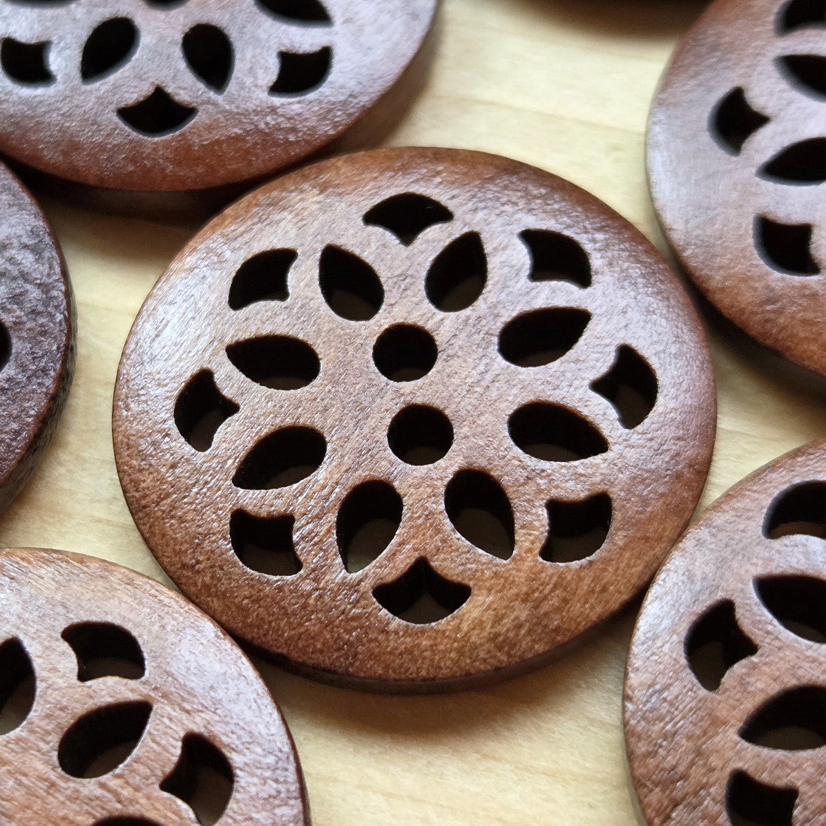 CHERRY BLOSSOM / Coffee Brown 2-Hole Wooden Buttons / 25mm (Set of 6)