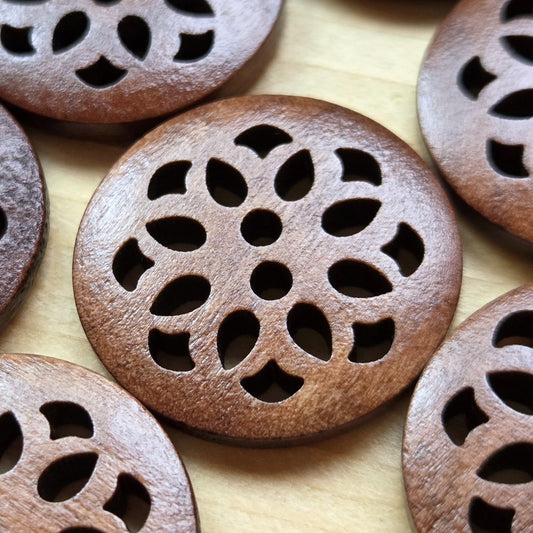 CHERRY BLOSSOM / Coffee Brown 2-Hole Wooden Buttons / 25mm (Set of 6)