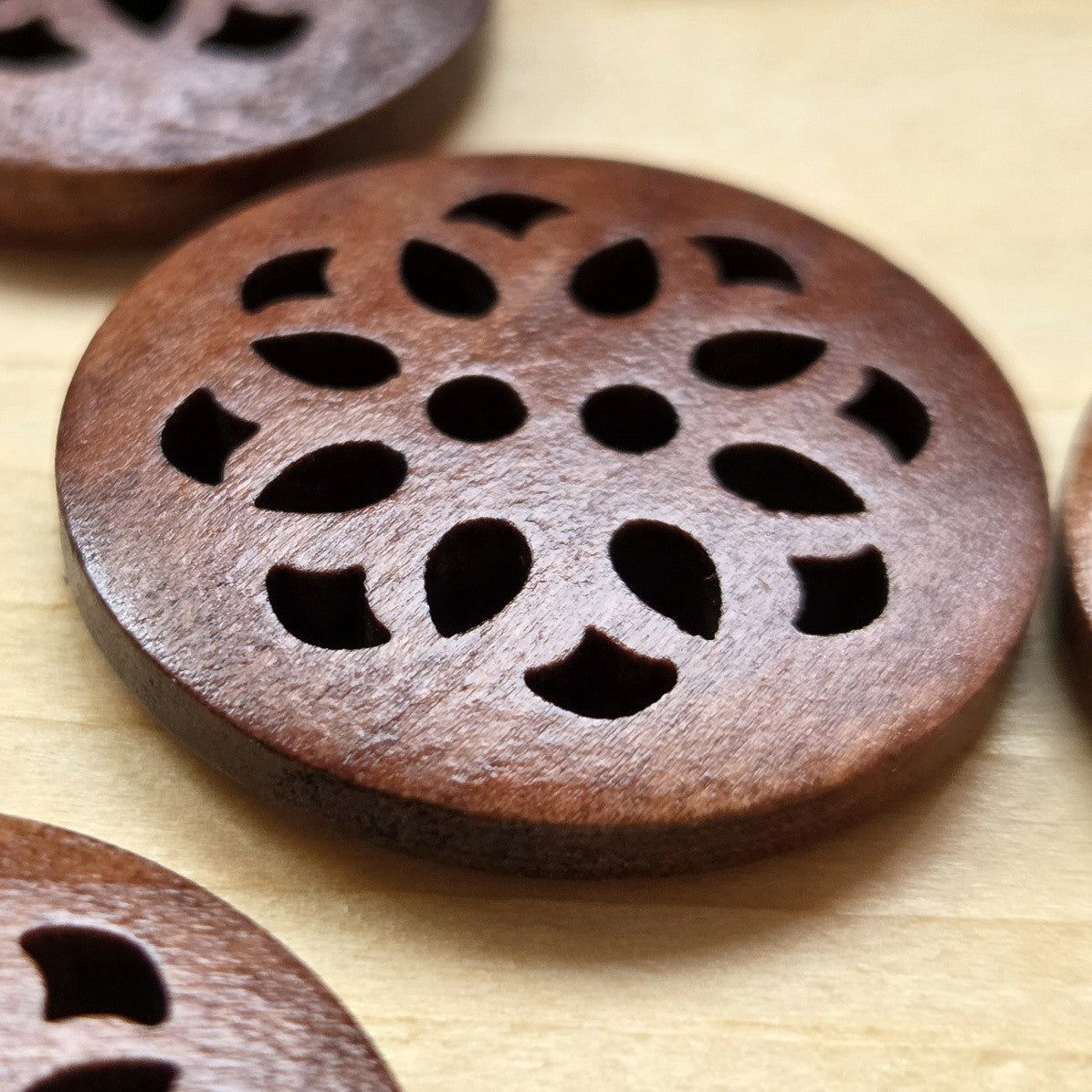 CHERRY BLOSSOM / Coffee Brown 2-Hole Wooden Buttons / 25mm (Set of 6)