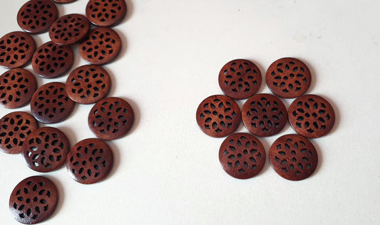 CHERRY BLOSSOM COFFEE BROWN / 25mm / Wooden Filigree Buttons / Sewing Buttons