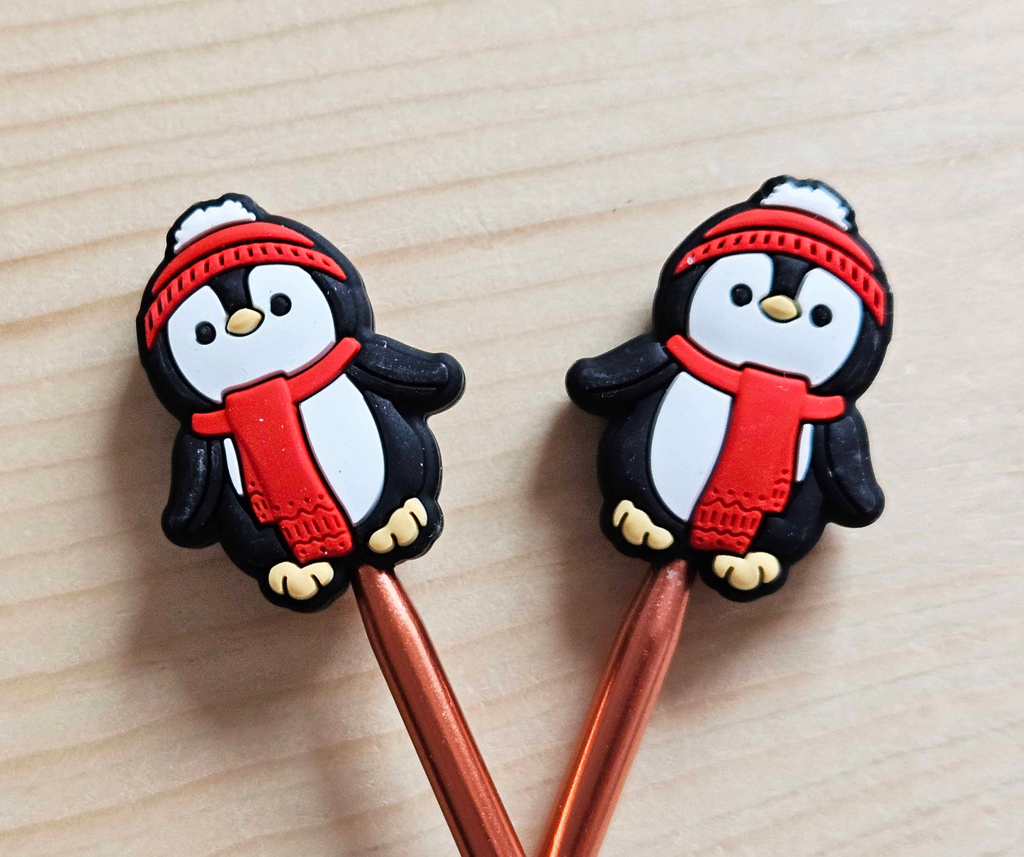 CHRISTMAS PENGUIN STITCH STOPPERS / Knitting Needle Stoppers / Point Protection / Notions