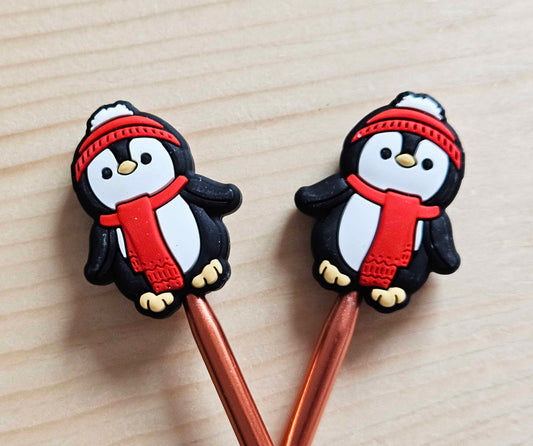 CHRISTMAS PENGUIN STITCH STOPPERS / Knitting Needle Stoppers / Point Protection / Notions