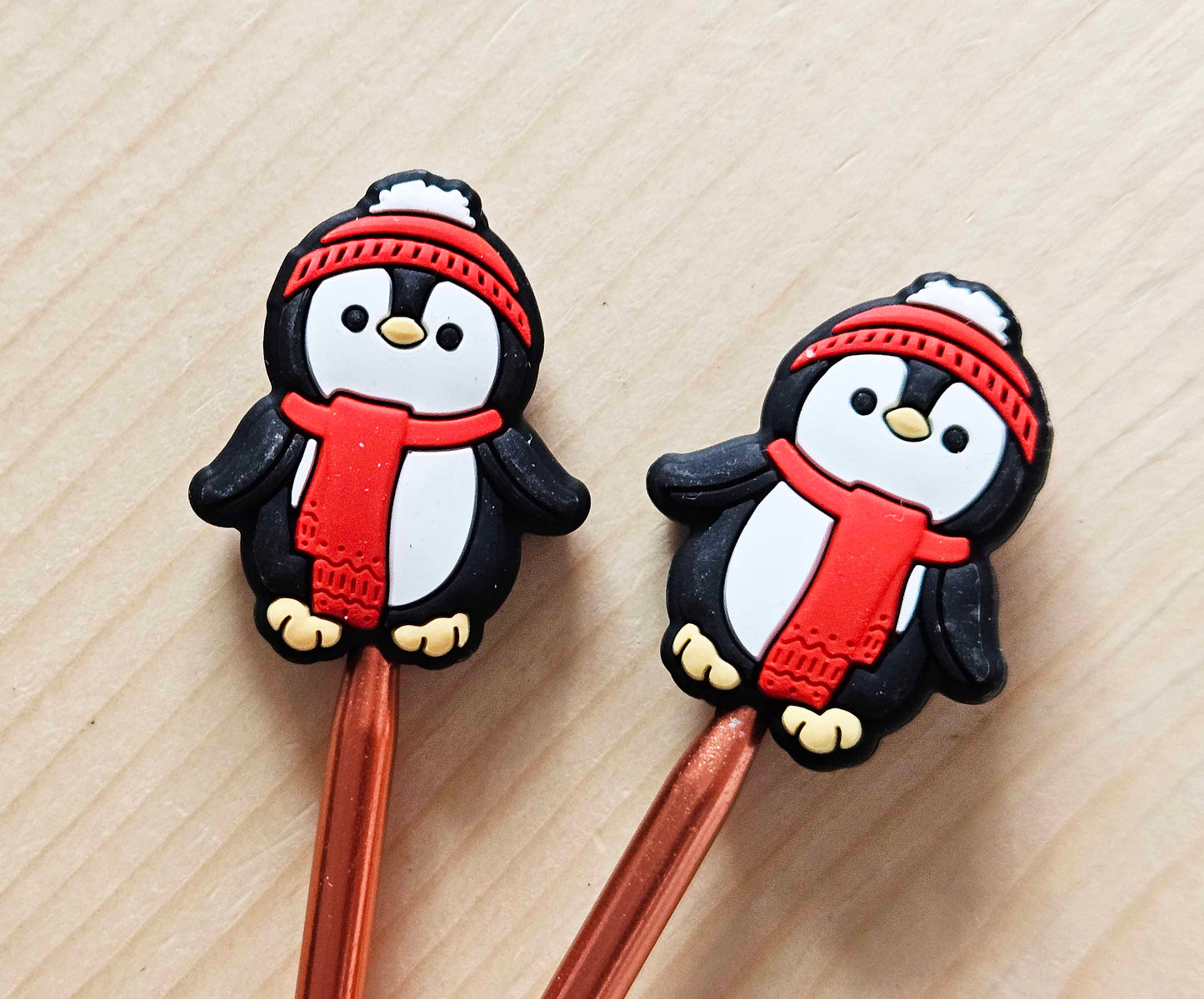 CHRISTMAS PENGUIN STITCH STOPPERS / Knitting Needle Stoppers / Point Protection / Notions