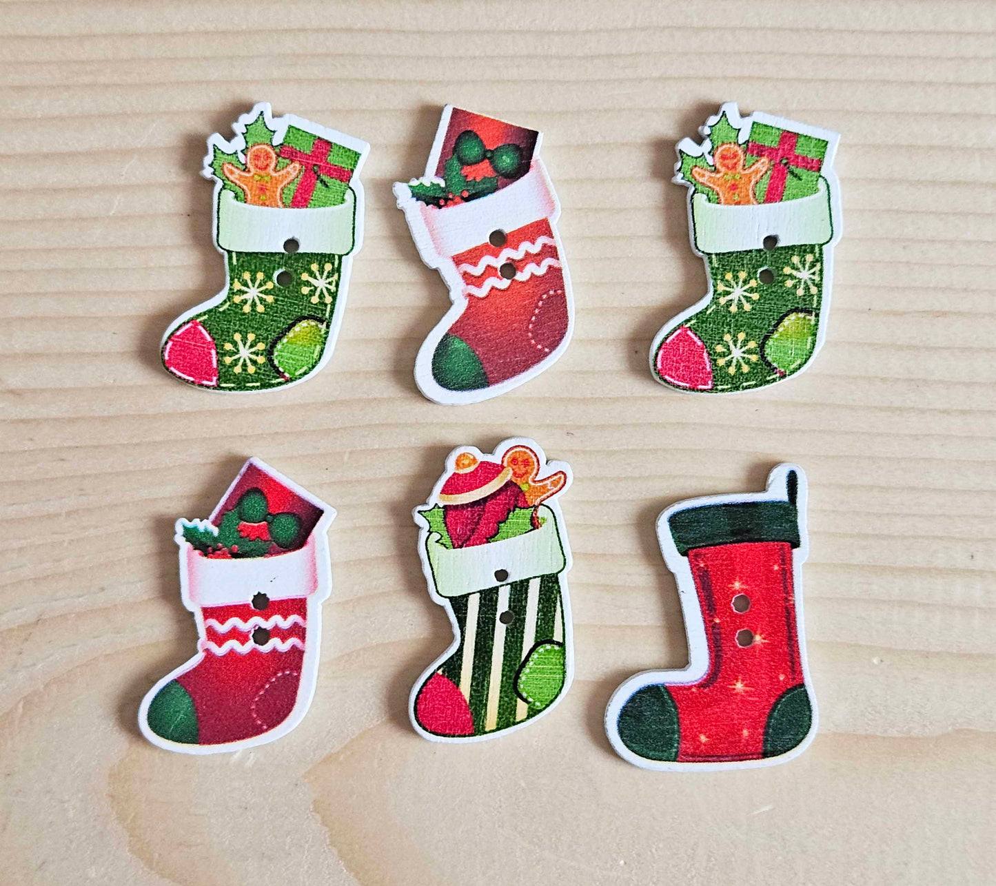 CHRISTAMS STOCKING / 35*25mm / Wooden Buttons / Sewing Buttons