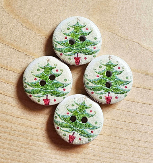 Clearance // CHRISTMAS TREE / Wooden Buttons / 20mm (Set of 6)