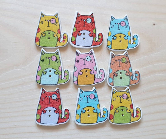 Chubby Cat / Wooden Buttons (Set of 10)