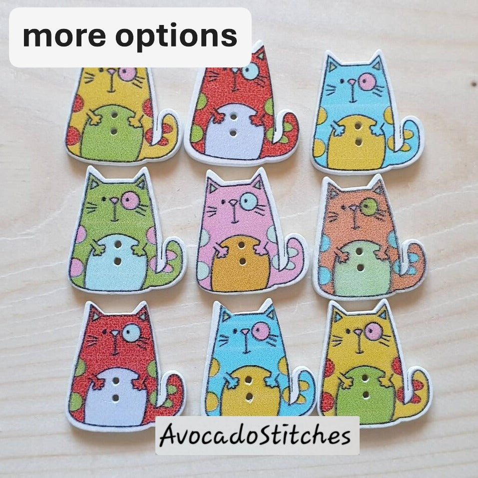 CAT / 8 buttons / Wooden Buttons / Sewing Buttons