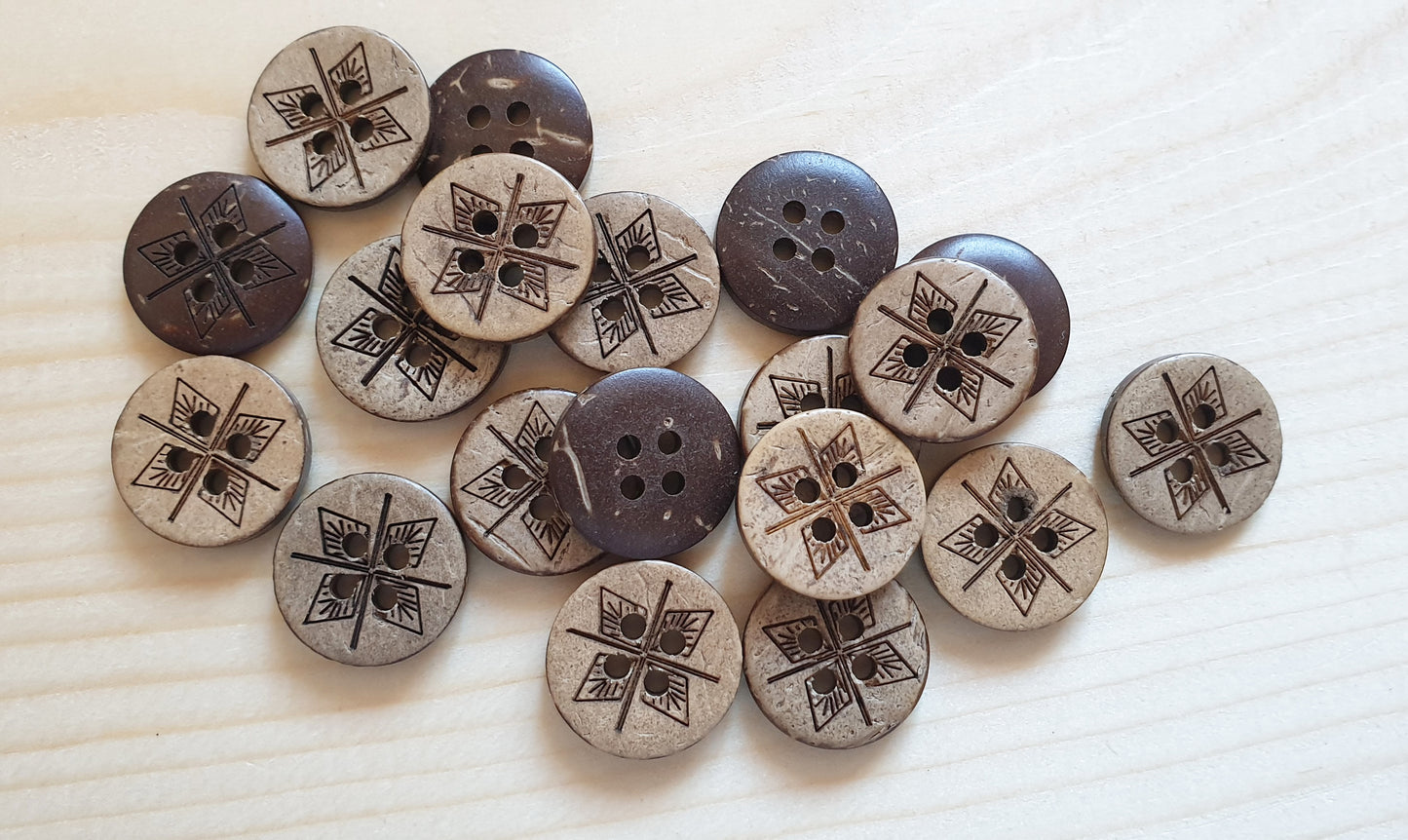 COCO 4-LEAF / 15mm / Coconut Buttons / Sewing Buttons