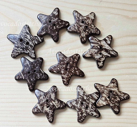 COCO STAR / 37mm / Set of 4 buttons / Coconut Buttons / Sewing Buttons
