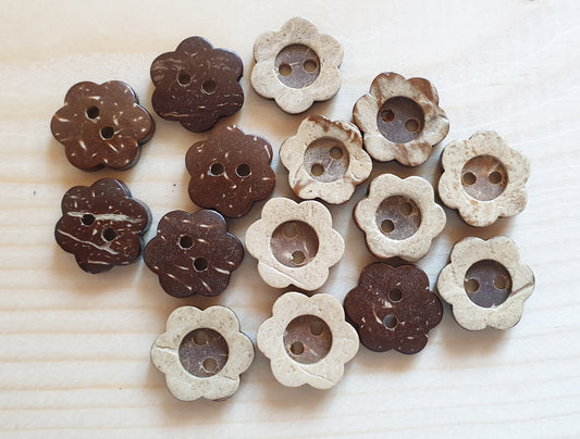 COCO VINTAGE FLOWER / 13-15mm / Coconut Buttons / Sewing Buttons