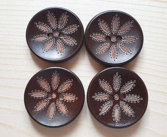 COFFEE FLOWER / Dark Brown 2-Hole Wooden Buttons / 30mm (Set of 4)