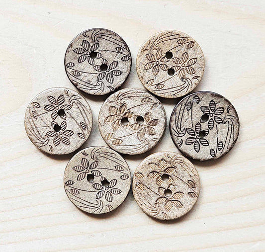 COCO DAFFODIL / 20mm - 6 buttons / Coconut Buttons / Sewing Buttons