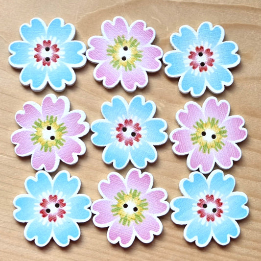 Cartoon Blossoms / Wooden Buttons (Set of 10)