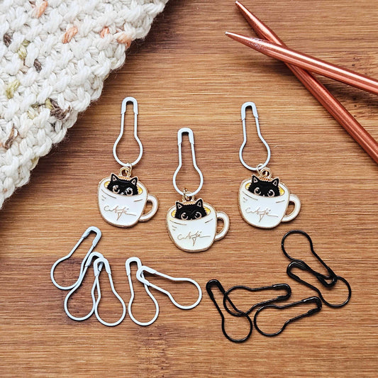 CAT in a CUP / 13 pcs / Knitting Crochet Stitch Marker / Removable Stitch Markers / Notions