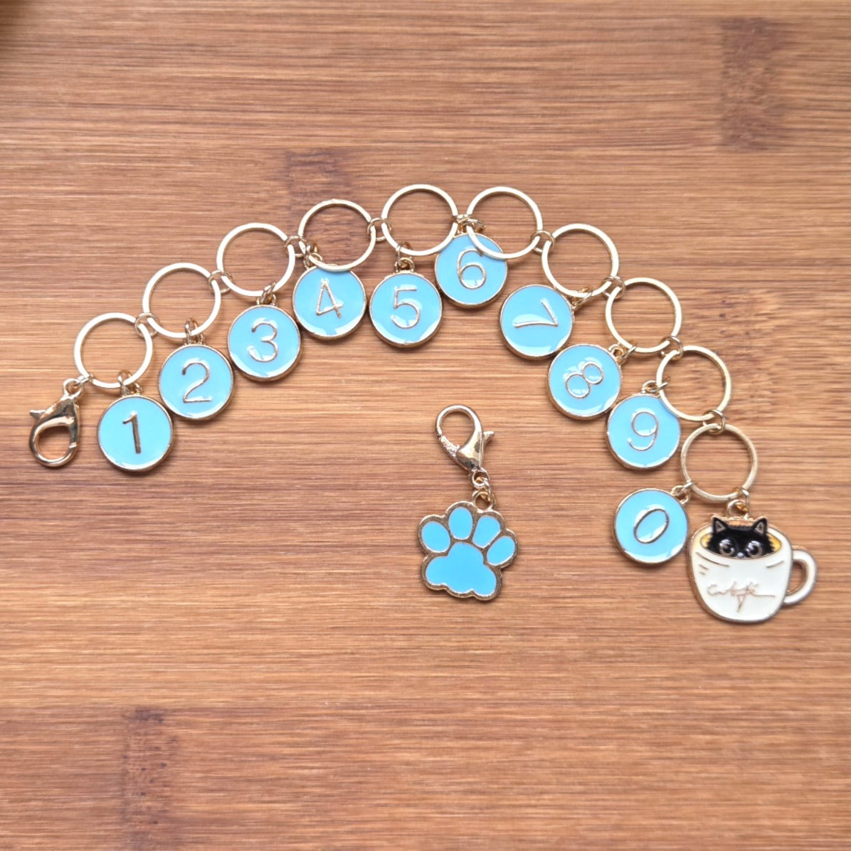 Cat in a Cup Progress Keeper Chain / Numbered Stitch Markers / Row Counter / Knitting Crochet Stitch Markers / Notions