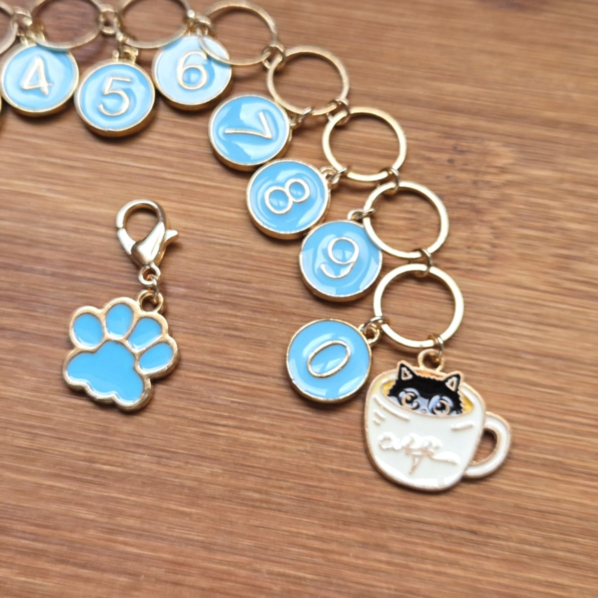 Cat in a Cup Progress Keeper Chain / Numbered Stitch Markers / Row Counter / Knitting Crochet Stitch Markers / Notions