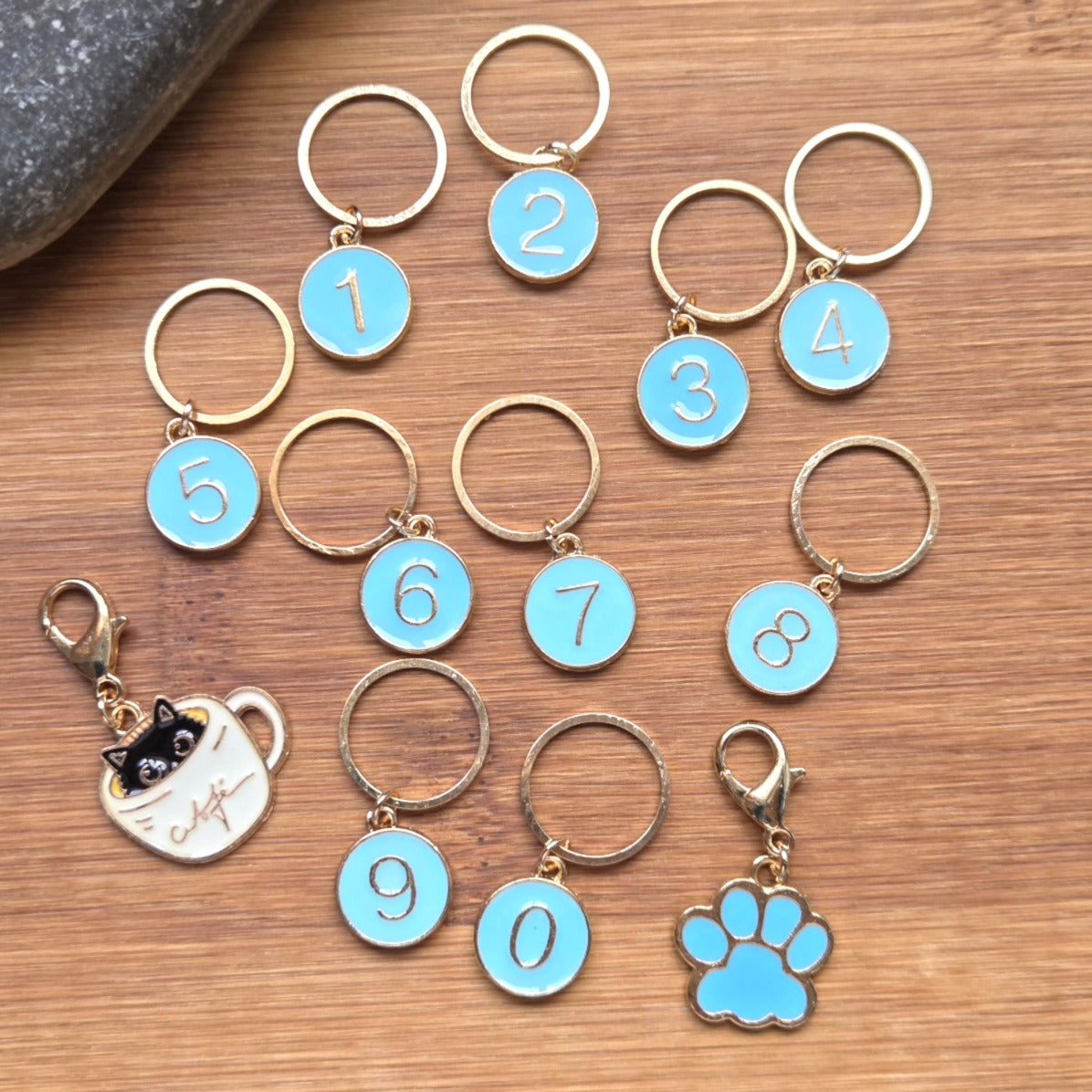 Cat in a Cup Progress Keeper Chain / Numbered Stitch Markers / Row Counter / Knitting Crochet Stitch Markers / Notions