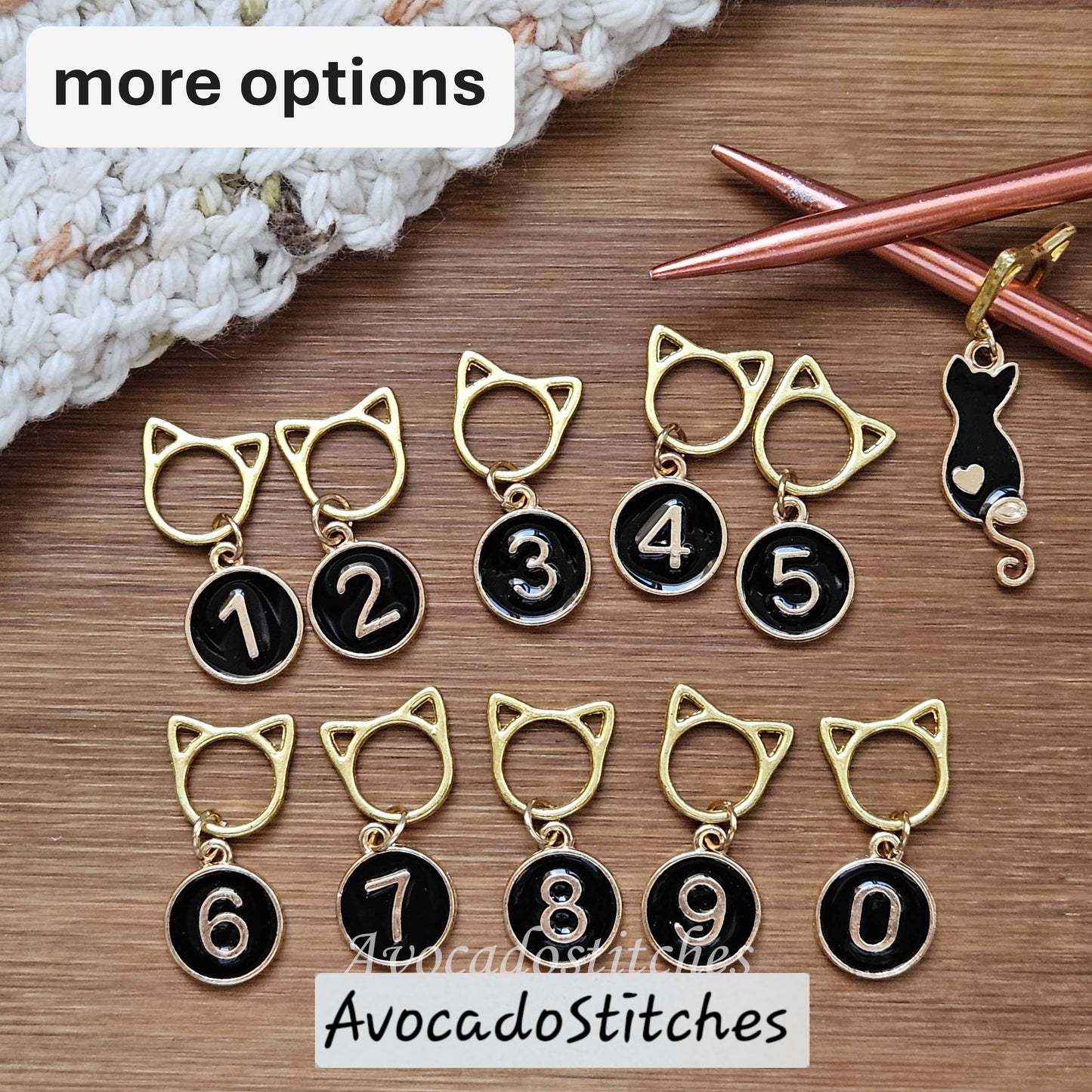 CAT & NUMBERS / 11pcs / Numbered Stitch Markers / Row Counter Markers / Crochet Knitting Stitch Markers / Notions