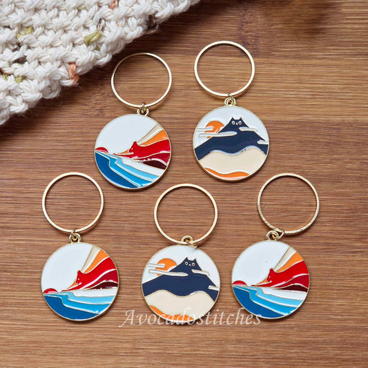CATSCAPE VIEWS - 5 pieces / Knitting Crochet Stitch Markers / Notions