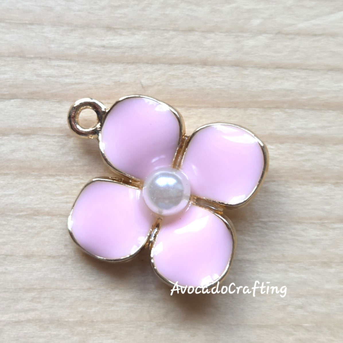 8 pieces // Pastel Pink Flower with Imitation Pearl Charms / 19*17mm / Jewelry Making