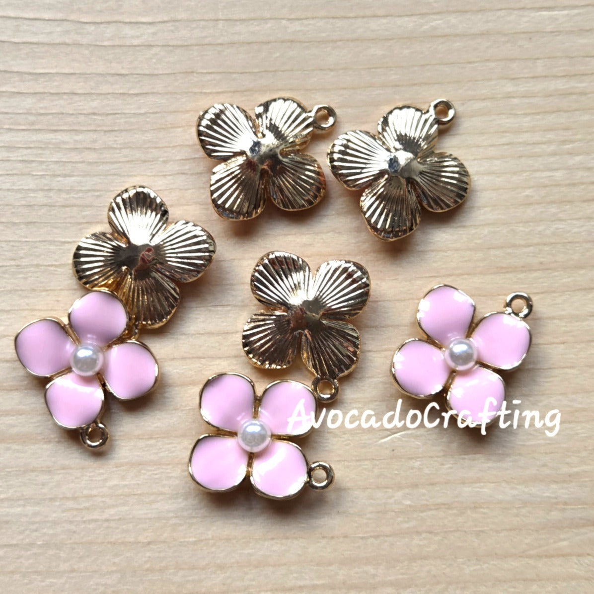 8 pieces // Pastel Pink Flower with Imitation Pearl Charms / 19*17mm / Jewelry Making