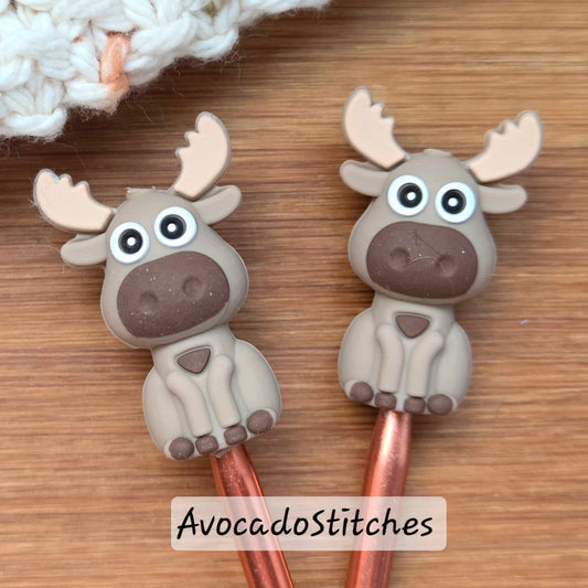 CHEEKY MOOSE Stitch Stoppers / Knitting Needle Toppers / Point Protection / Notions