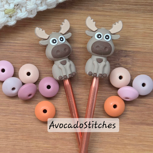 CHEEKY MOOSE Stitch Stoppers / Knitting Needle Toppers / Point Protection / Notions