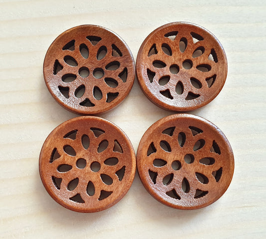 CHERRY BLOSSOM BROWN / 20mm / Wooden Filigree Buttons / Sewing Buttons